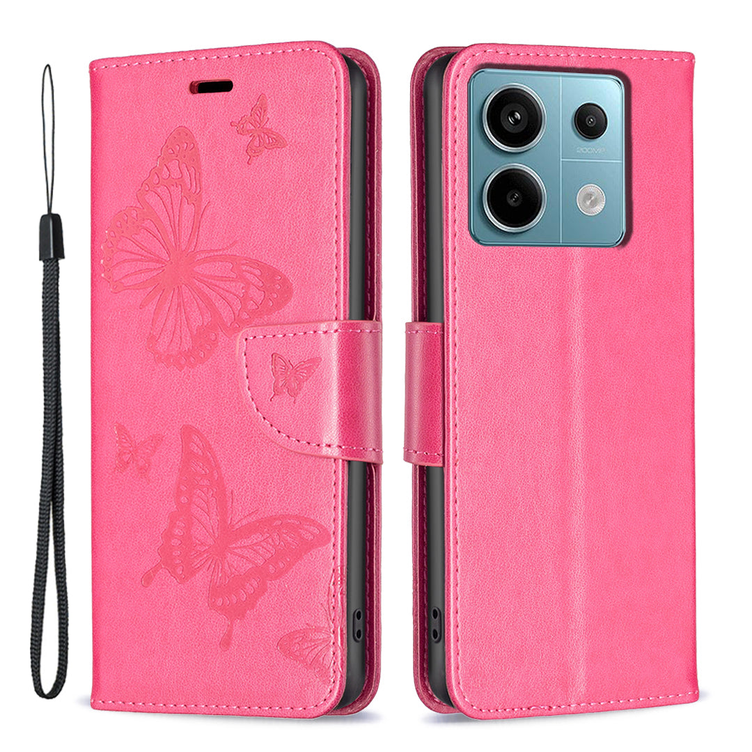 For Xiaomi Redmi Note 13 Pro 5G / Poco X6 5G Case Butterfly Imprinted PU Leather Phone Cover - Rose