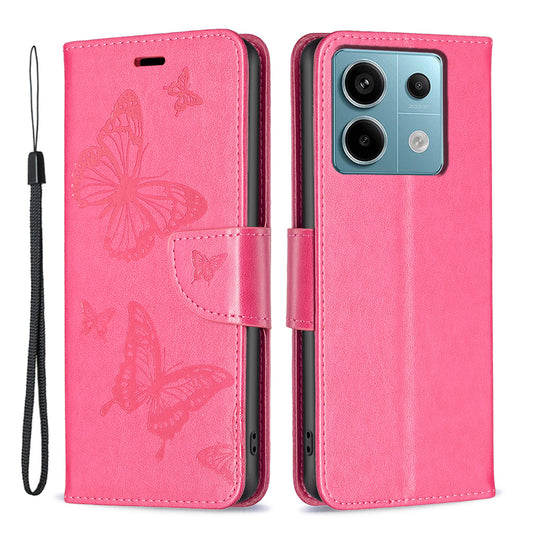 For Xiaomi Redmi Note 13 Pro 5G / Poco X6 5G Case Butterfly Imprinted PU Leather Phone Cover - Rose