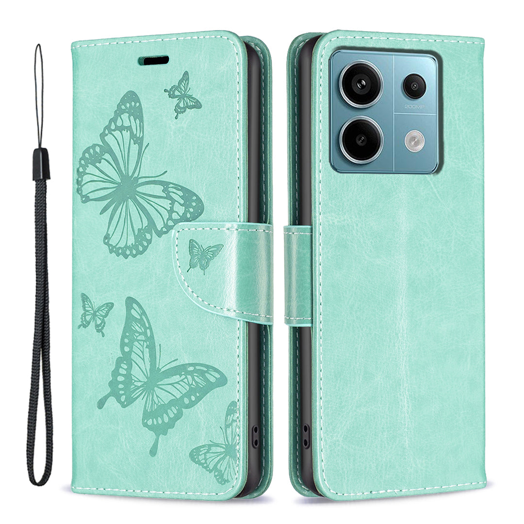 For Xiaomi Redmi Note 13 Pro 5G / Poco X6 5G Case Butterfly Imprinted PU Leather Phone Cover - Green