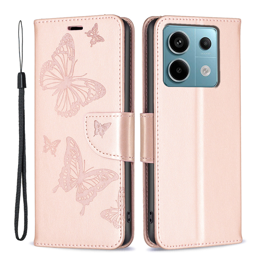 For Xiaomi Redmi Note 13 Pro 5G / Poco X6 5G Case Butterfly Imprinted PU Leather Phone Cover - Rose Gold
