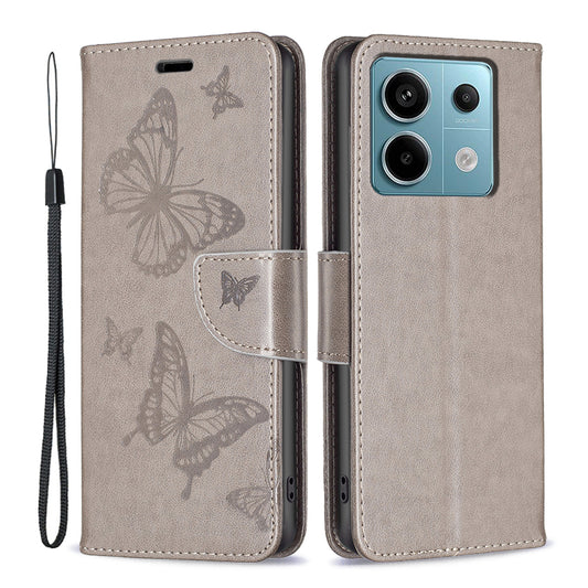 For Xiaomi Redmi Note 13 Pro 5G / Poco X6 5G Case Butterfly Imprinted PU Leather Phone Cover - Grey