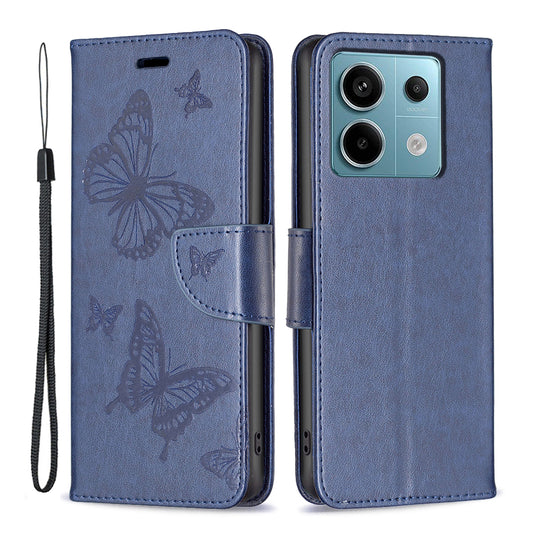 For Xiaomi Redmi Note 13 Pro 5G / Poco X6 5G Case Butterfly Imprinted PU Leather Phone Cover - Blue