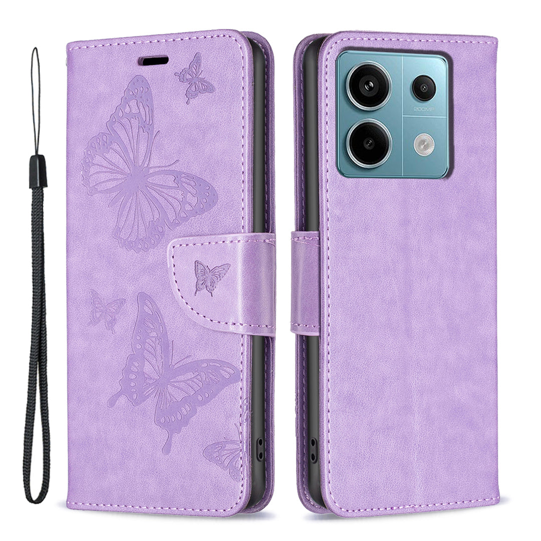 For Xiaomi Redmi Note 13 Pro 5G / Poco X6 5G Case Butterfly Imprinted PU Leather Phone Cover - Purple