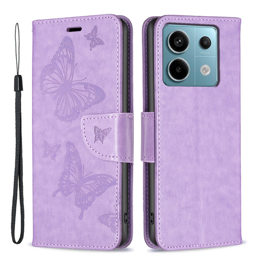 For Xiaomi Redmi Note 13 Pro 5G / Poco X6 5G Case Butterfly Imprinted PU Leather Phone Cover - Purple