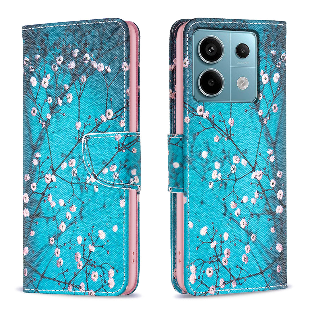 For Xiaomi Redmi Note 13 Pro 5G / Poco X6 5G Wallet Case Pattern Folio Leather Cell Phone Cover - Plum Blossom