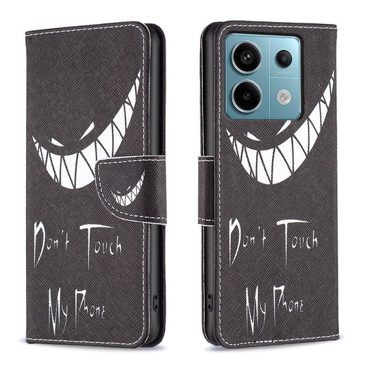 For Xiaomi Redmi Note 13 Pro 5G / Poco X6 5G Wallet Case Pattern Folio Leather Cell Phone Cover - Don&#39;t Touch My Phone