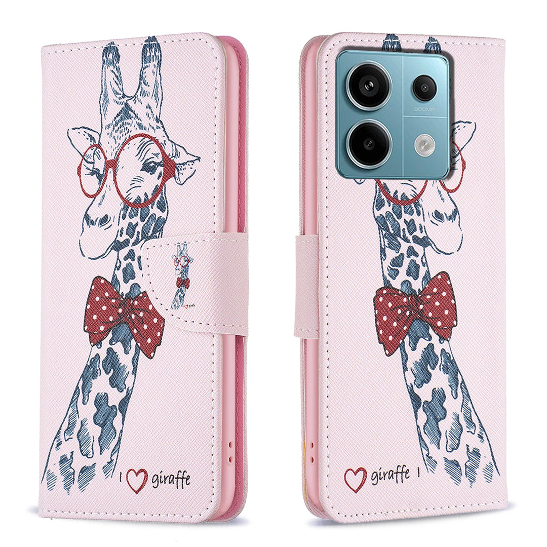 For Xiaomi Redmi Note 13 Pro 5G / Poco X6 5G Wallet Case Pattern Folio Leather Cell Phone Cover - Giraffe