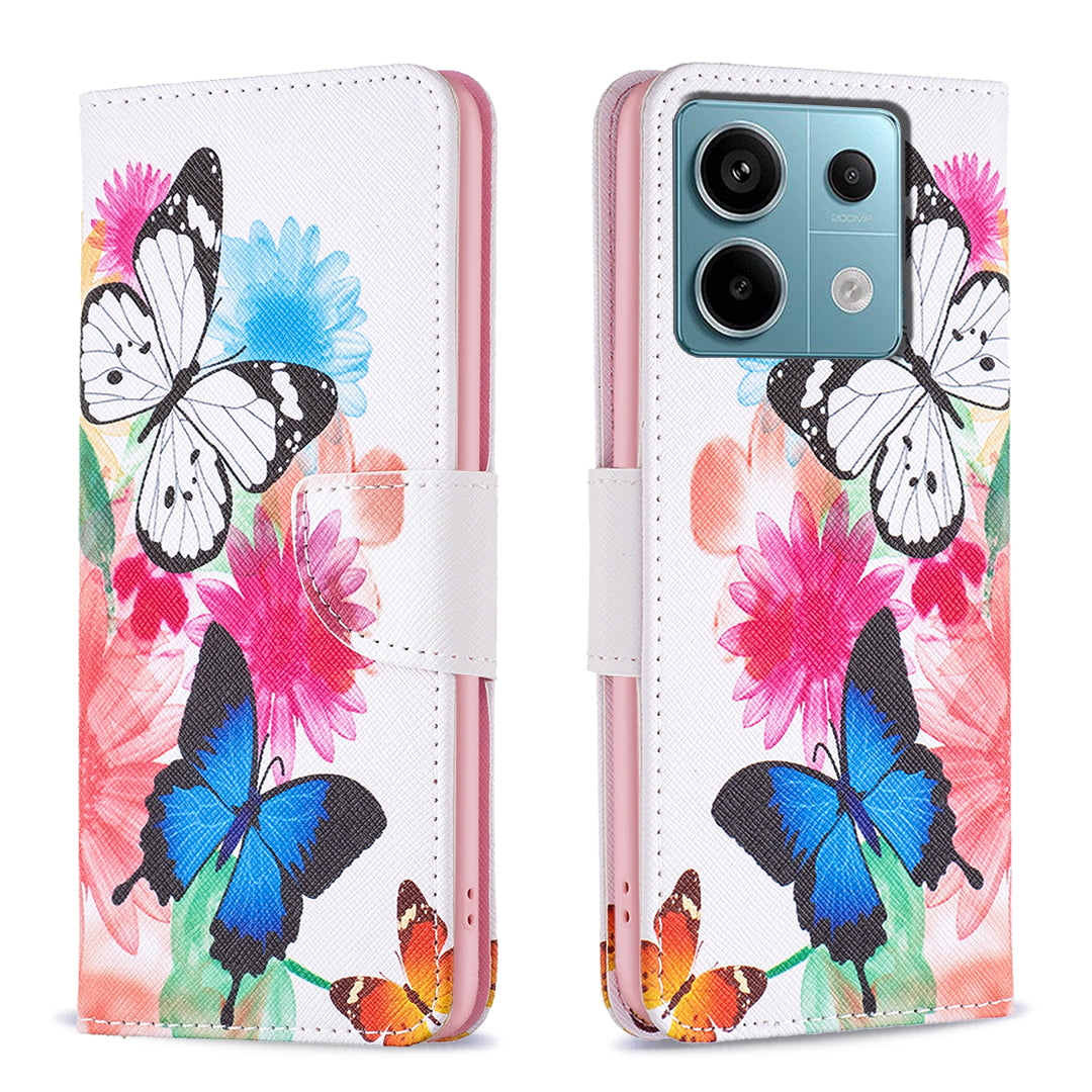 For Xiaomi Redmi Note 13 Pro 5G / Poco X6 5G Wallet Case Pattern Folio Leather Cell Phone Cover - Two Butterflies