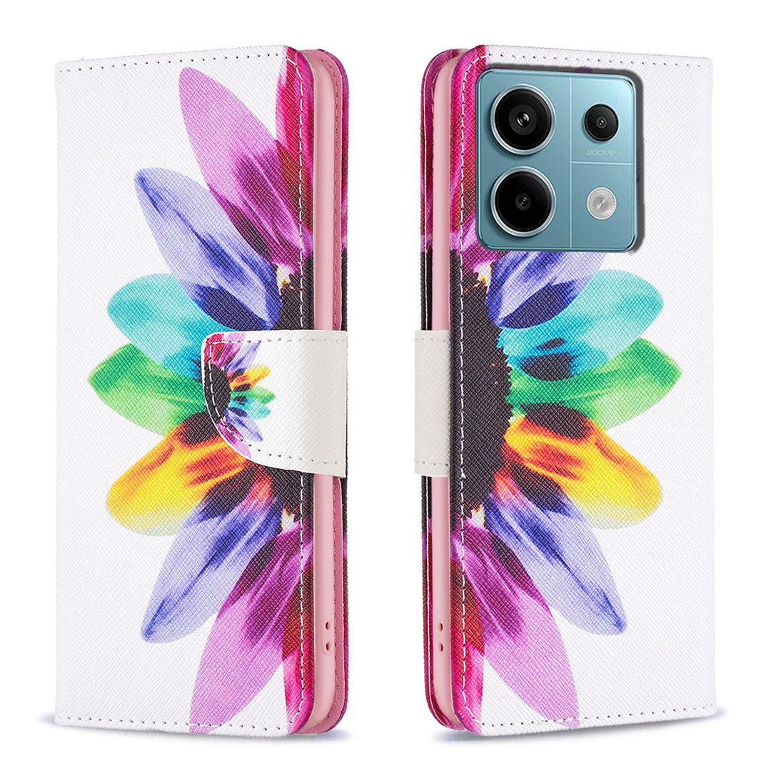 For Xiaomi Redmi Note 13 Pro 5G / Poco X6 5G Wallet Case Pattern Folio Leather Cell Phone Cover - Sunflower