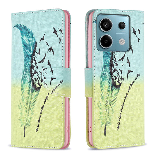 For Xiaomi Redmi Note 13 Pro 5G / Poco X6 5G Wallet Case Pattern Folio Leather Cell Phone Cover - Feather and Birds