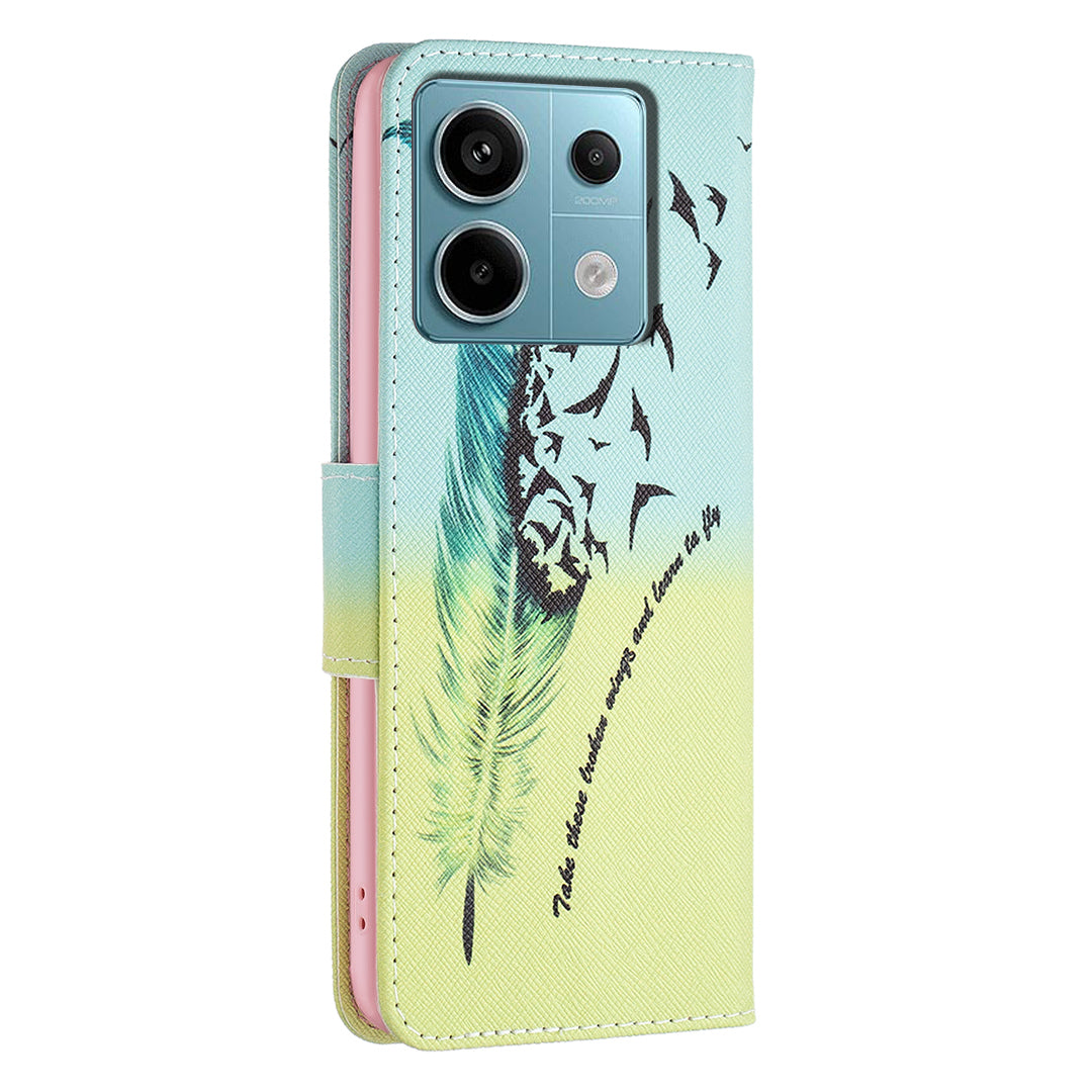 For Xiaomi Redmi Note 13 Pro 5G / Poco X6 5G Wallet Case Pattern Folio Leather Cell Phone Cover - Feather and Birds