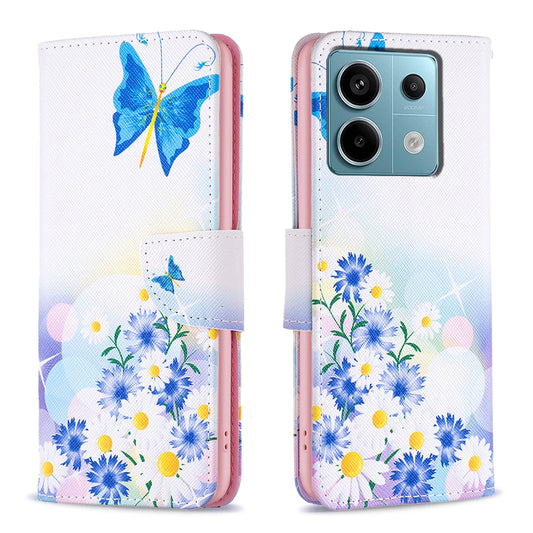 For Xiaomi Redmi Note 13 Pro 5G / Poco X6 5G Wallet Case Pattern Folio Leather Cell Phone Cover - Butterfly and Flowers