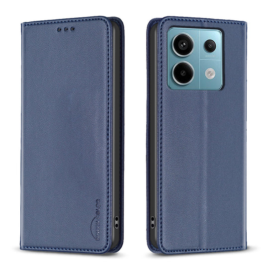 BINFEN COLOR BF18 For Xiaomi Redmi Note 13 Pro 5G / Poco X6 5G PU Leather Case Magnetic Auto-absorbed Phone Cover - Blue