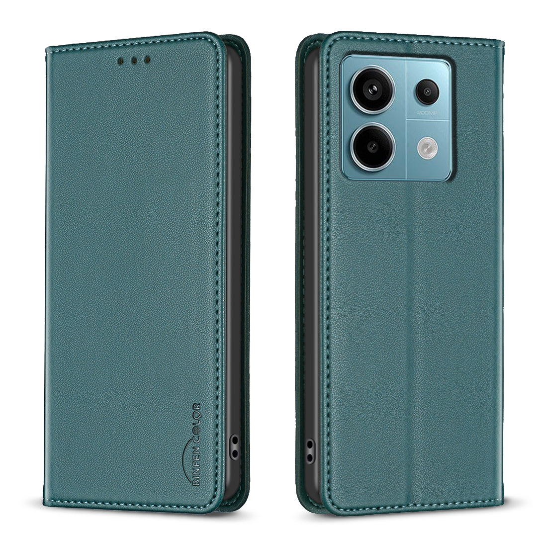 BINFEN COLOR BF18 For Xiaomi Redmi Note 13 Pro 5G / Poco X6 5G PU Leather Case Magnetic Auto-absorbed Phone Cover - Green