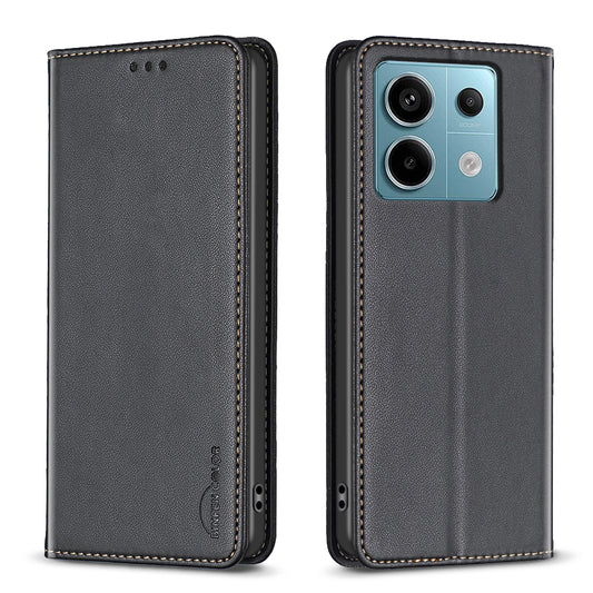 BINFEN COLOR BF18 For Xiaomi Redmi Note 13 Pro 5G / Poco X6 5G PU Leather Case Magnetic Auto-absorbed Phone Cover - Black