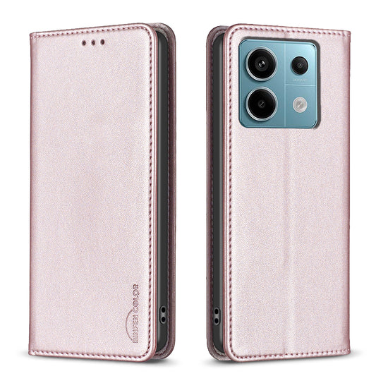 BINFEN COLOR BF18 For Xiaomi Redmi Note 13 Pro 5G / Poco X6 5G PU Leather Case Magnetic Auto-absorbed Phone Cover - Rose Gold