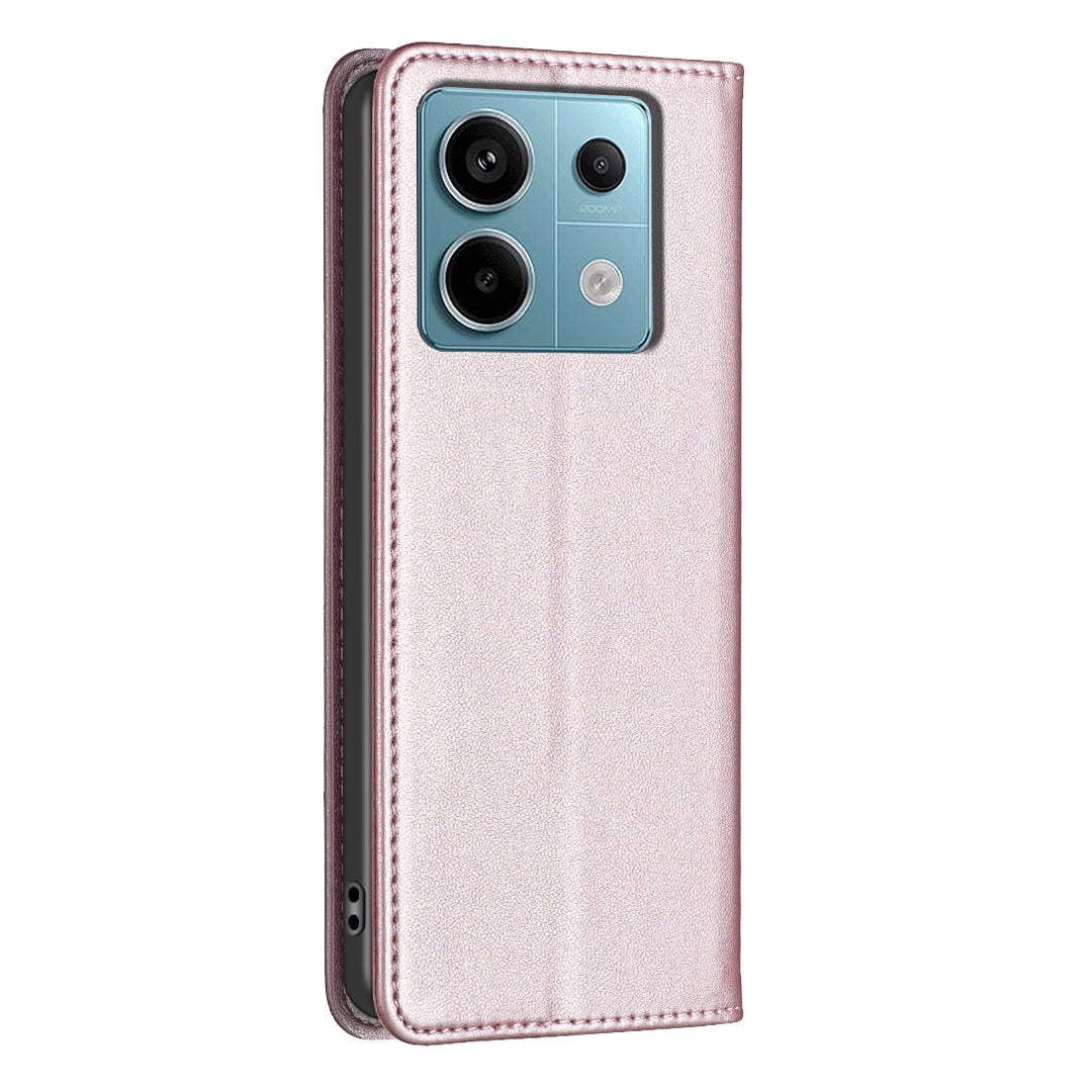 BINFEN COLOR BF18 For Xiaomi Redmi Note 13 Pro 5G / Poco X6 5G PU Leather Case Magnetic Auto-absorbed Phone Cover - Rose Gold