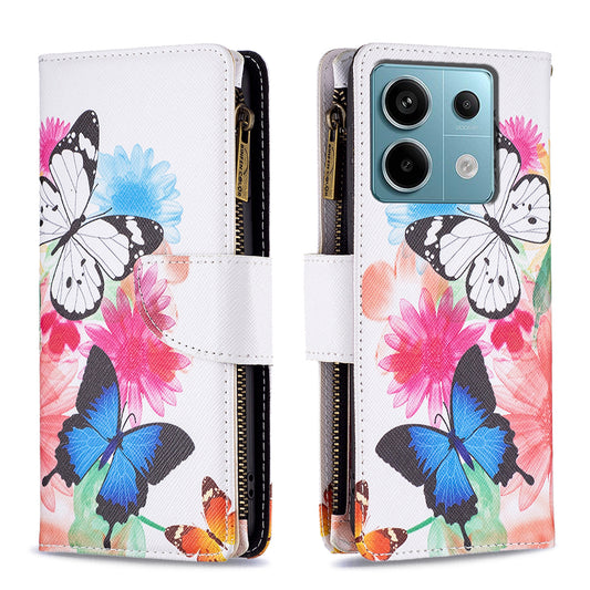 BF03 For Xiaomi Redmi Note 13 Pro 5G / Poco X6 5G Zipper Wallet Case PU Leather Pattern Printing Phone Cover - Two Butterflies