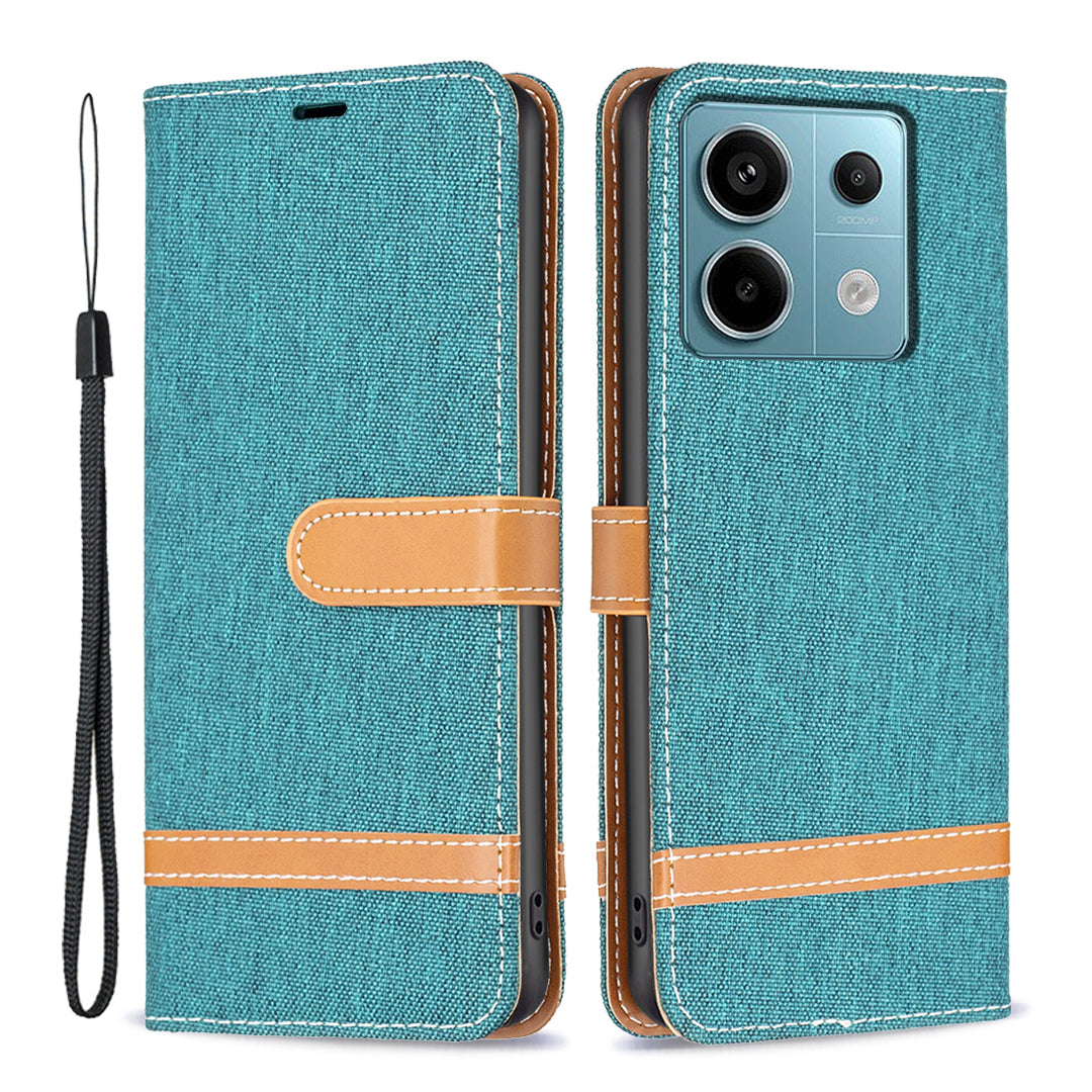For Xiaomi Redmi Note 13 Pro 5G / Poco X6 5G Case Jeans Cloth Splicing Leather Phone Cover - Green