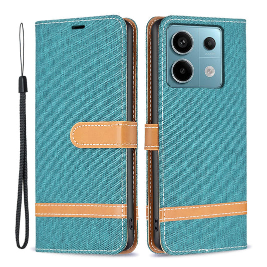 For Xiaomi Redmi Note 13 Pro 5G / Poco X6 5G Case Jeans Cloth Splicing Leather Phone Cover - Green