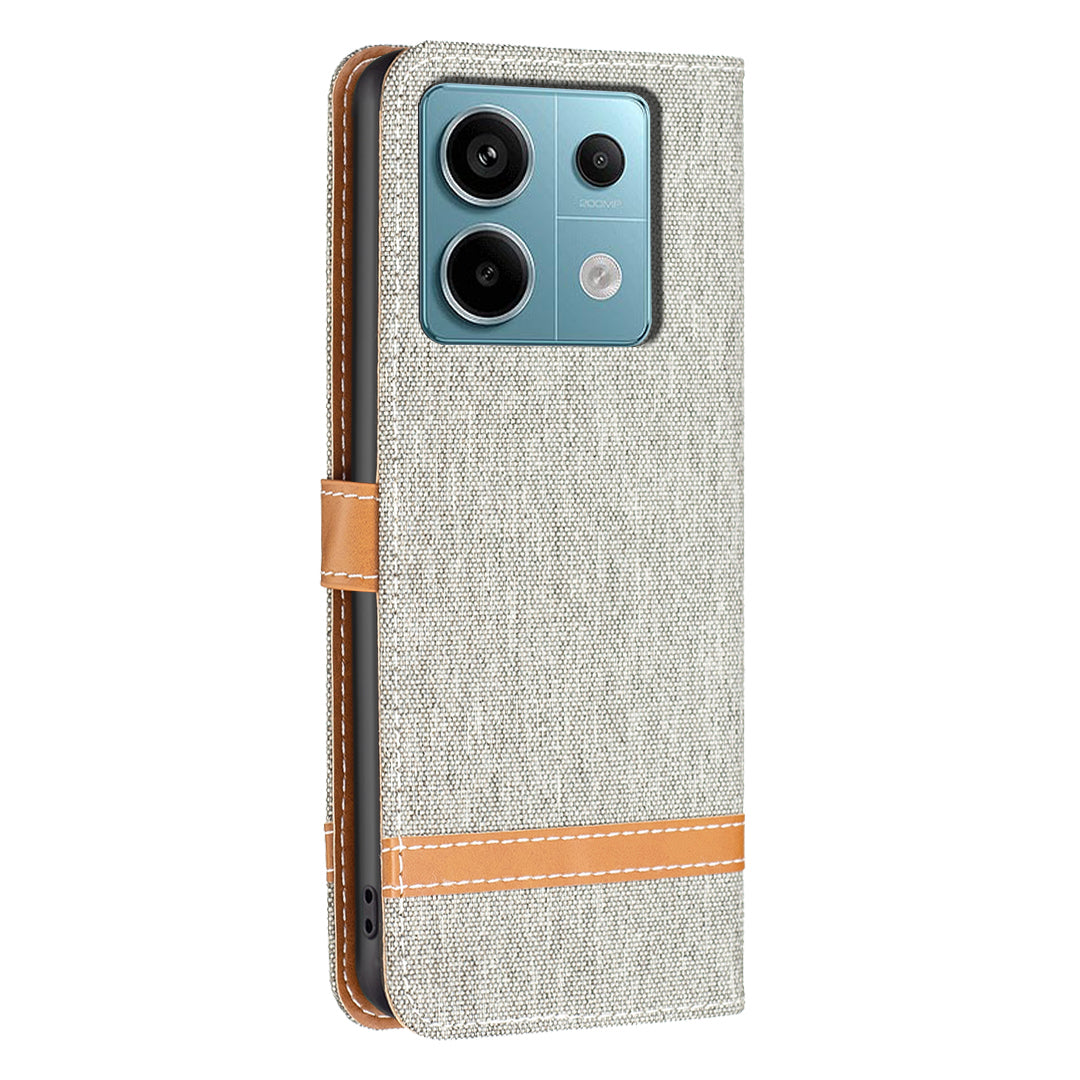 For Xiaomi Redmi Note 13 Pro 5G / Poco X6 5G Case Jeans Cloth Splicing Leather Phone Cover - Grey