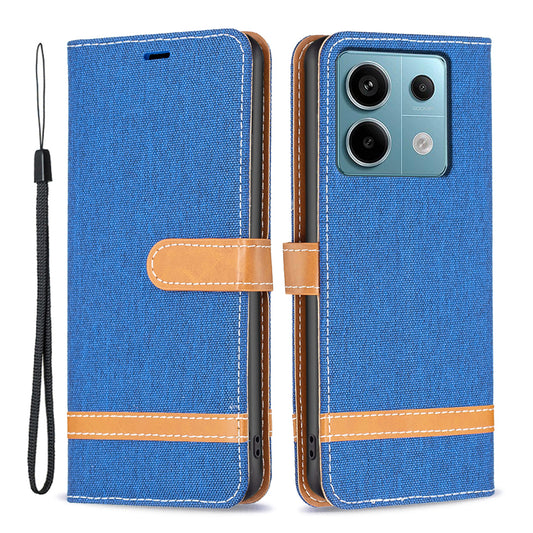 For Xiaomi Redmi Note 13 Pro 5G / Poco X6 5G Case Jeans Cloth Splicing Leather Phone Cover - Sapphire