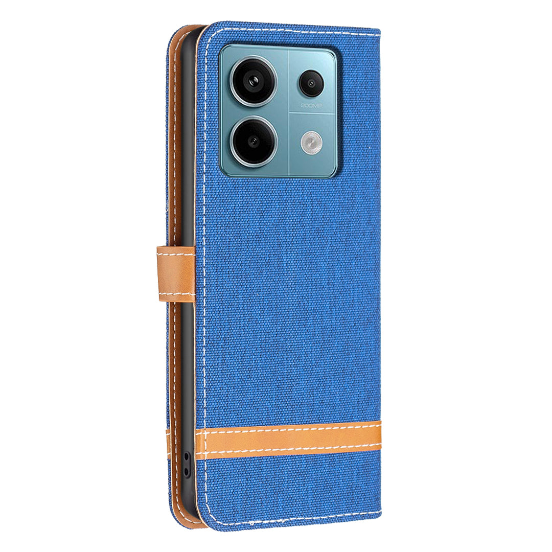 For Xiaomi Redmi Note 13 Pro 5G / Poco X6 5G Case Jeans Cloth Splicing Leather Phone Cover - Sapphire