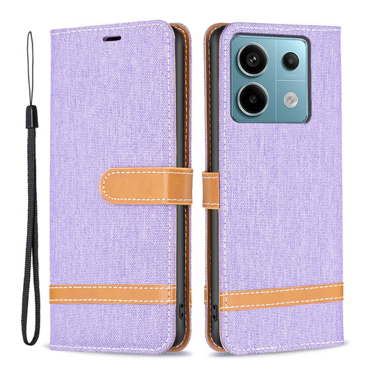 For Xiaomi Redmi Note 13 Pro 5G / Poco X6 5G Case Jeans Cloth Splicing Leather Phone Cover - Purple