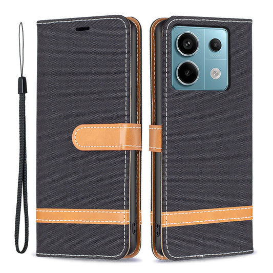 For Xiaomi Redmi Note 13 Pro 5G / Poco X6 5G Case Jeans Cloth Splicing Leather Phone Cover - Black