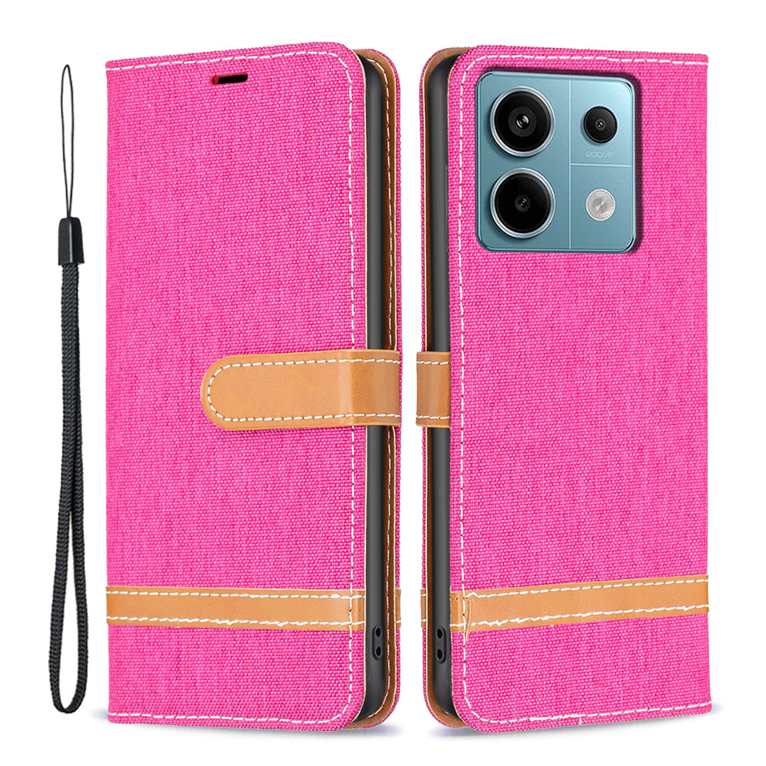 For Xiaomi Redmi Note 13 Pro 5G / Poco X6 5G Case Jeans Cloth Splicing Leather Phone Cover - Rose
