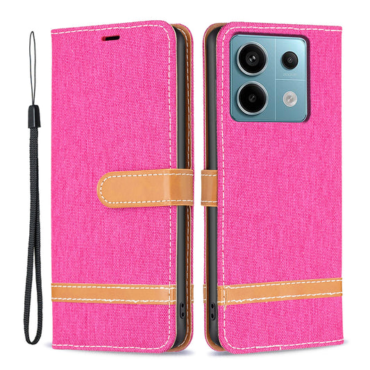 For Xiaomi Redmi Note 13 Pro 5G / Poco X6 5G Case Jeans Cloth Splicing Leather Phone Cover - Rose