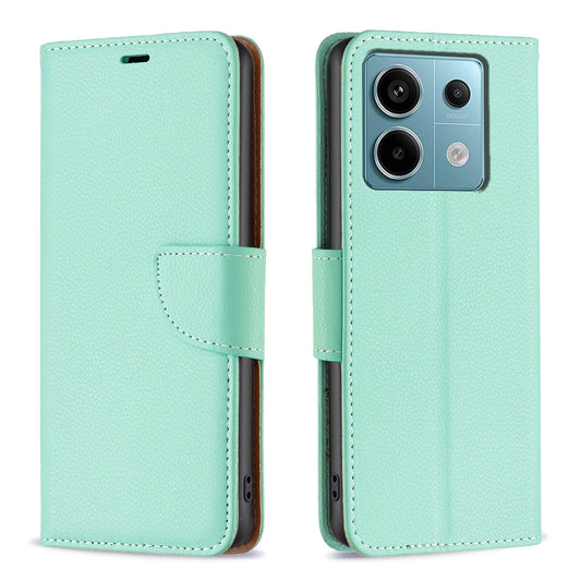 For Xiaomi Redmi Note 13 Pro 5G / Poco X6 5G Phone Case Solid Color PU Leather Stand View Cover Litchi Texture - Green