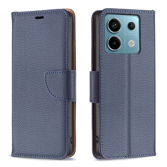 For Xiaomi Redmi Note 13 Pro 5G / Poco X6 5G Phone Case Solid Color PU Leather Stand View Cover Litchi Texture - Dark Blue