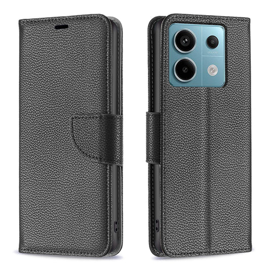 For Xiaomi Redmi Note 13 Pro 5G / Poco X6 5G Phone Case Solid Color PU Leather Stand View Cover Litchi Texture - Black
