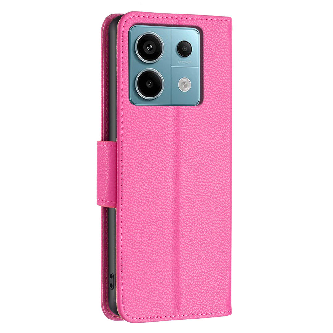 For Xiaomi Redmi Note 13 Pro 5G / Poco X6 5G Phone Case Solid Color PU Leather Stand View Cover Litchi Texture - Rose