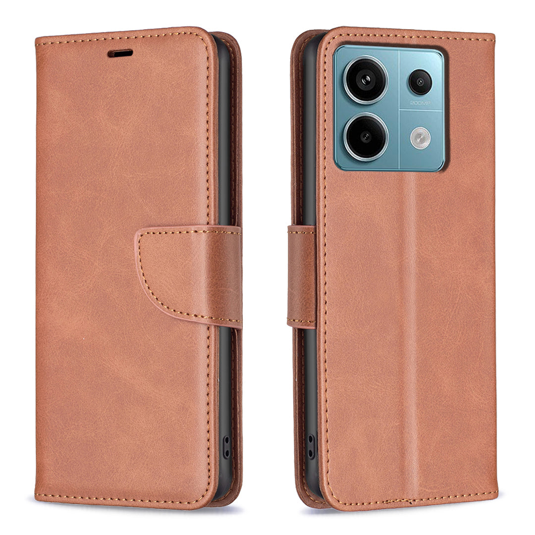 For Xiaomi Redmi Note 13 Pro 5G / Poco X6 5G Leather Wallet Case Solid Color Stand Phone Cover - Brown