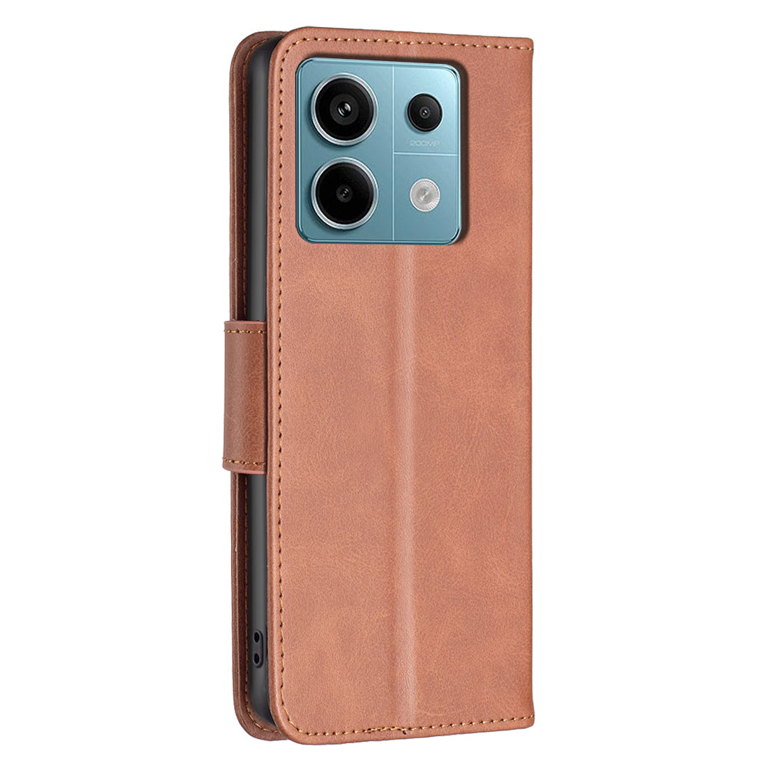 For Xiaomi Redmi Note 13 Pro 5G / Poco X6 5G Leather Wallet Case Solid Color Stand Phone Cover - Brown