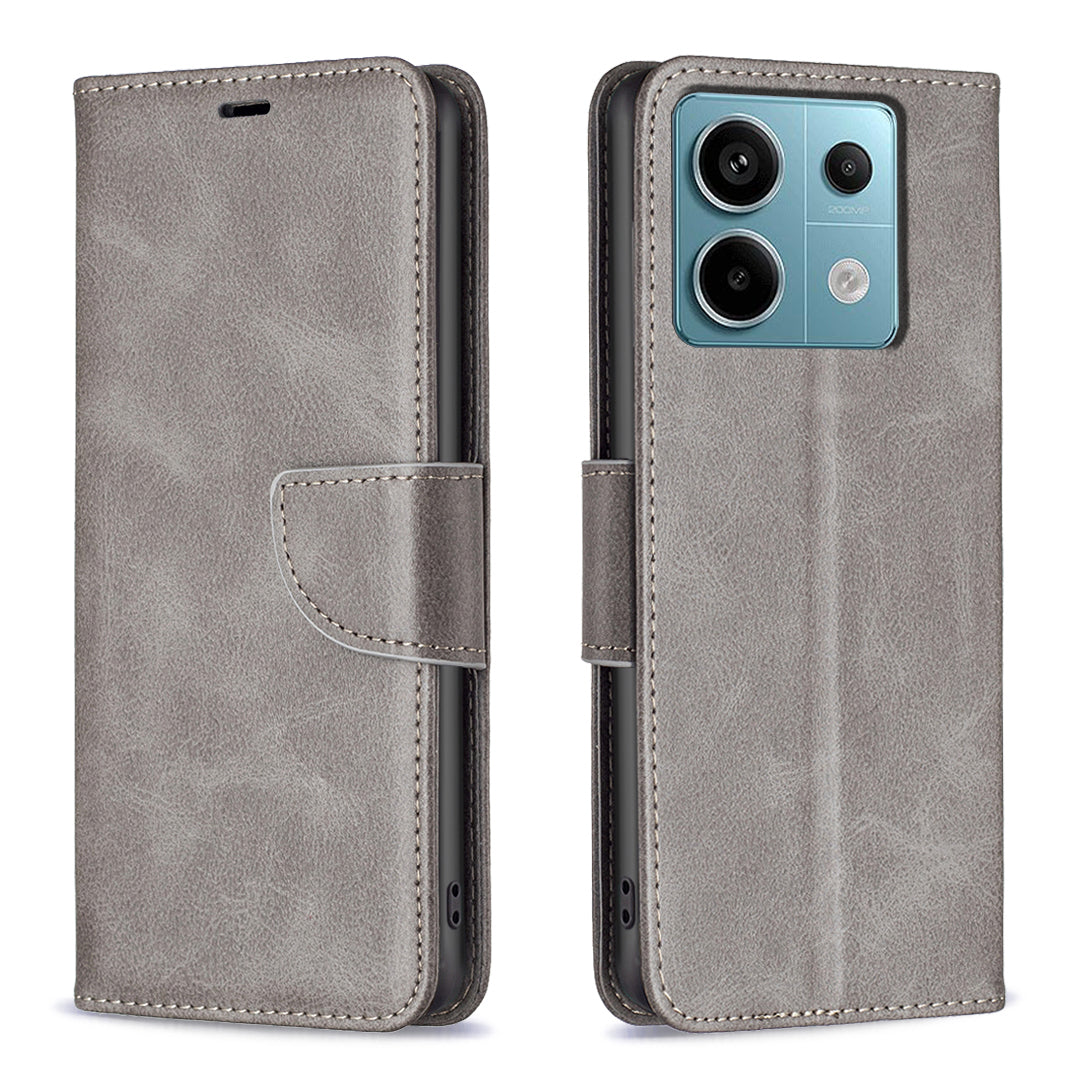 For Xiaomi Redmi Note 13 Pro 5G / Poco X6 5G Leather Wallet Case Solid Color Stand Phone Cover - Grey