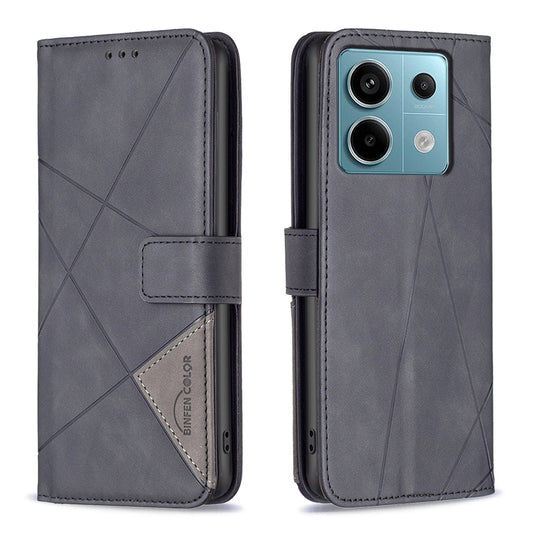 BINFEN COLOR BF05 For Xiaomi Redmi Note 13 Pro 5G / Poco X6 5G Phone Case PU Leather Cover Geometric Imprinted - Black