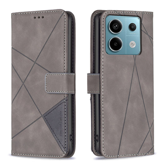 BINFEN COLOR BF05 For Xiaomi Redmi Note 13 Pro 5G / Poco X6 5G Phone Case PU Leather Cover Geometric Imprinted - Grey