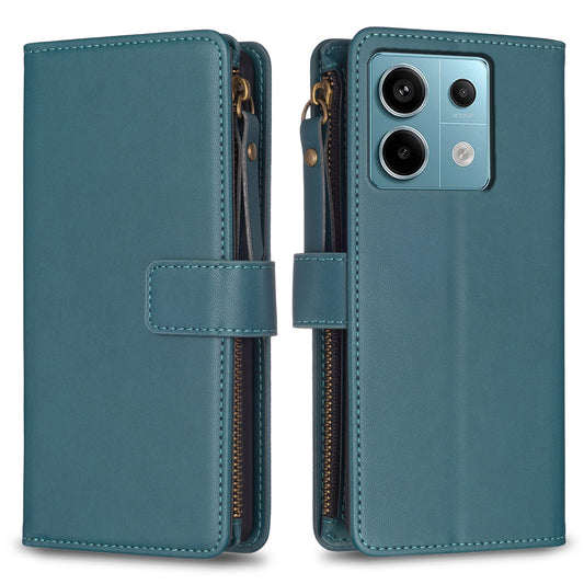 BF Style-19 for Xiaomi Redmi Note 13 Pro 5G / Poco X6 5G Leather Case Card Holder Zipper Pocket Phone Cover - Green