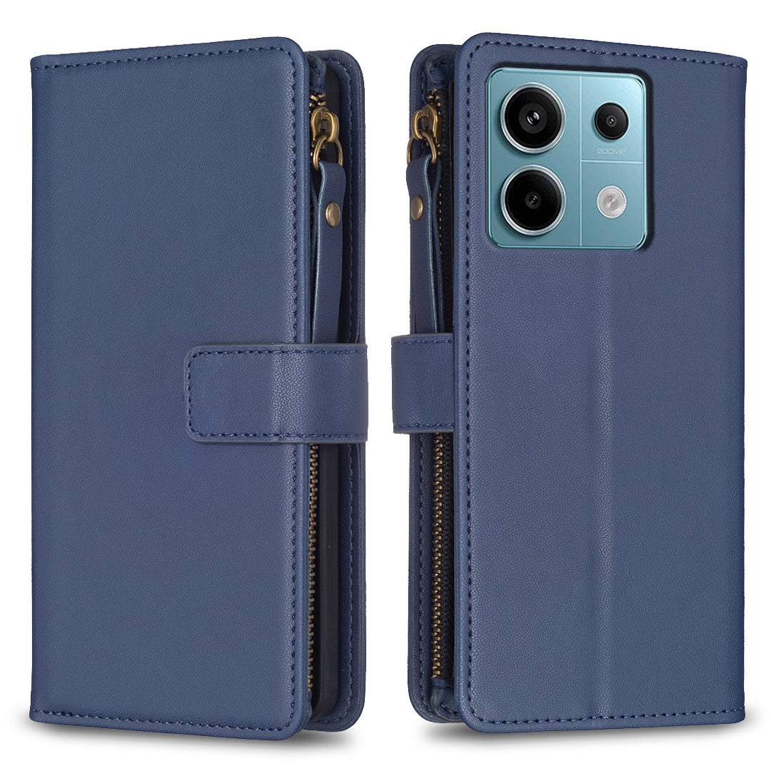 BF Style-19 for Xiaomi Redmi Note 13 Pro 5G / Poco X6 5G Leather Case Card Holder Zipper Pocket Phone Cover - Blue