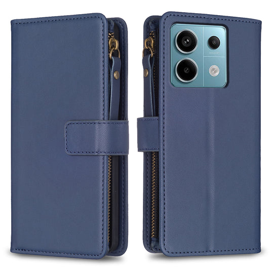 BF Style-19 for Xiaomi Redmi Note 13 Pro 5G / Poco X6 5G Leather Case Card Holder Zipper Pocket Phone Cover - Blue
