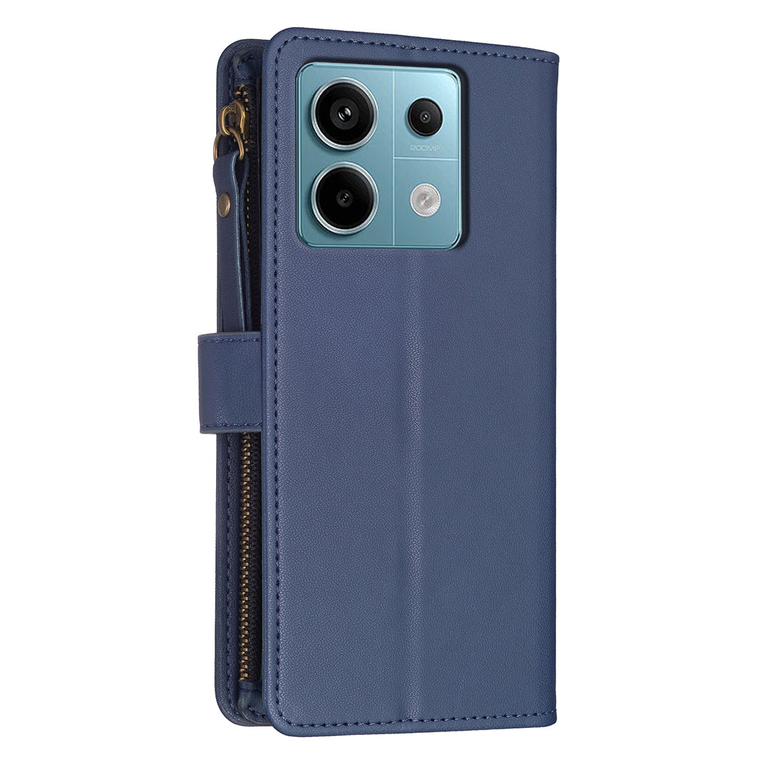 BF Style-19 for Xiaomi Redmi Note 13 Pro 5G / Poco X6 5G Leather Case Card Holder Zipper Pocket Phone Cover - Blue