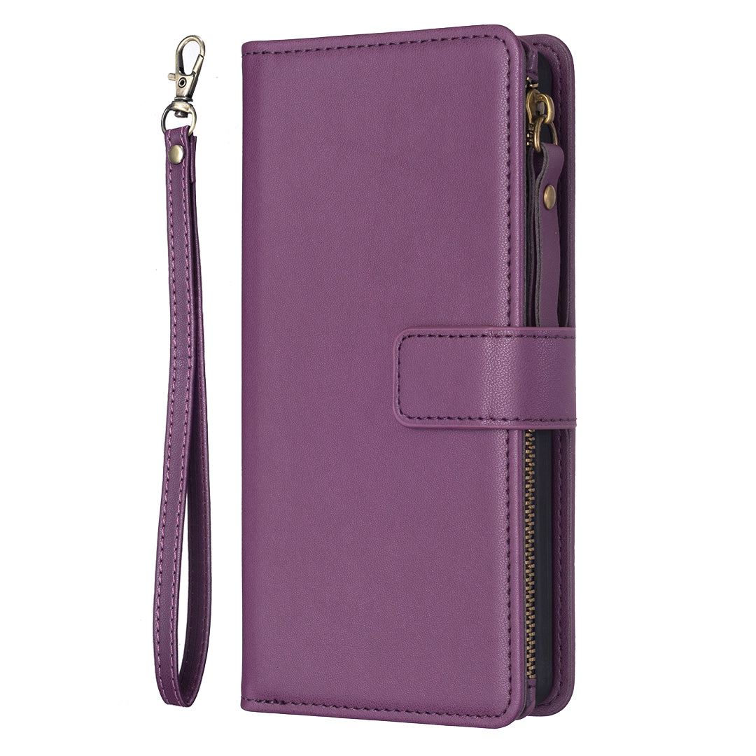 BF Style-19 for Xiaomi Redmi Note 13 Pro 5G / Poco X6 5G Leather Case Card Holder Zipper Pocket Phone Cover - Dark Purple