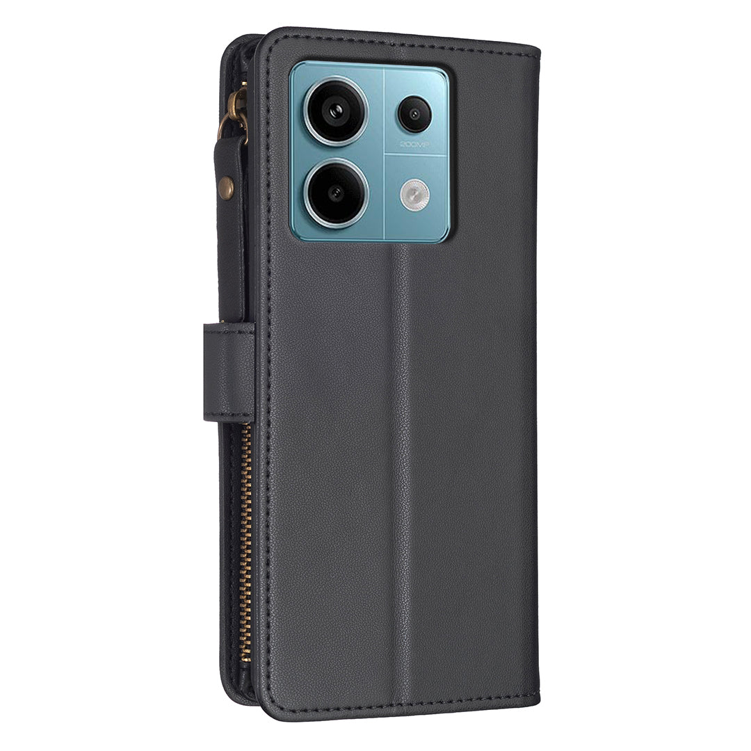 BF Style-19 for Xiaomi Redmi Note 13 Pro 5G / Poco X6 5G Leather Case Card Holder Zipper Pocket Phone Cover - Black