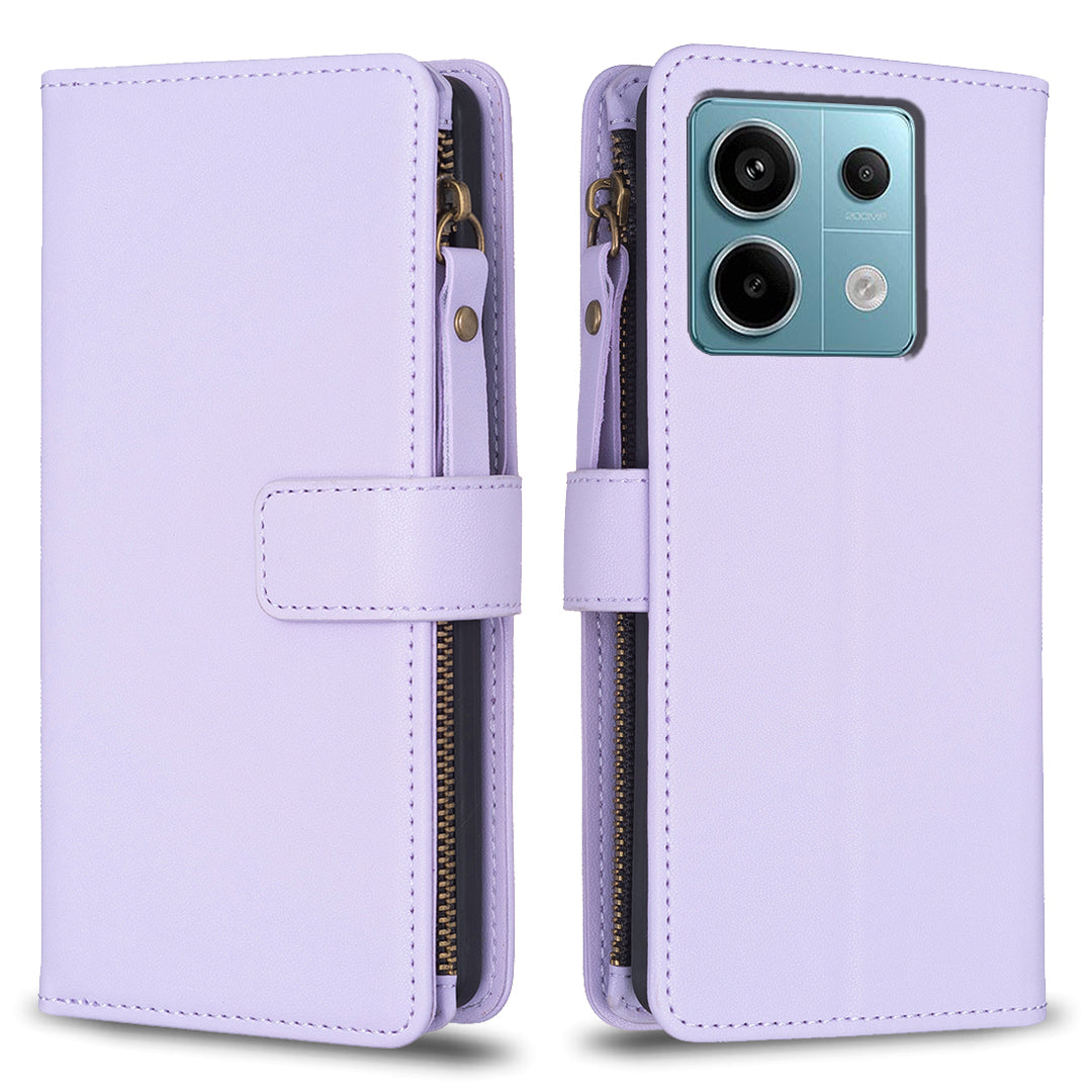 BF Style-19 for Xiaomi Redmi Note 13 Pro 5G / Poco X6 5G Leather Case Card Holder Zipper Pocket Phone Cover - Purple