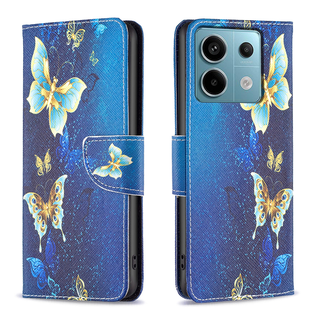 For Xiaomi Redmi Note 13 Pro 5G / Poco X6 5G Case Leather Cover with Wallet Pattern Printing - Golden Butterflies