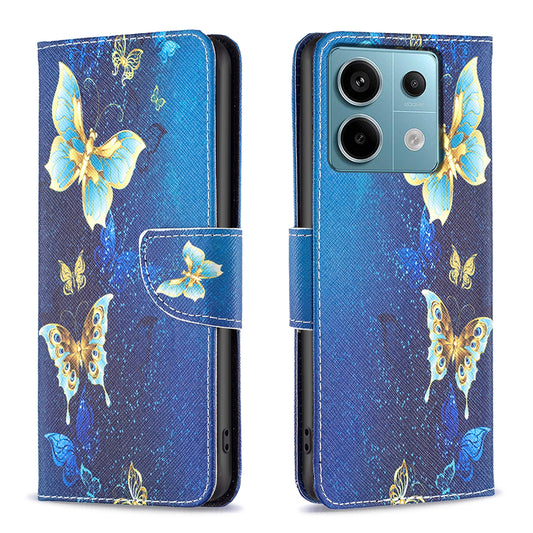 For Xiaomi Redmi Note 13 Pro 5G / Poco X6 5G Case Leather Cover with Wallet Pattern Printing - Golden Butterflies