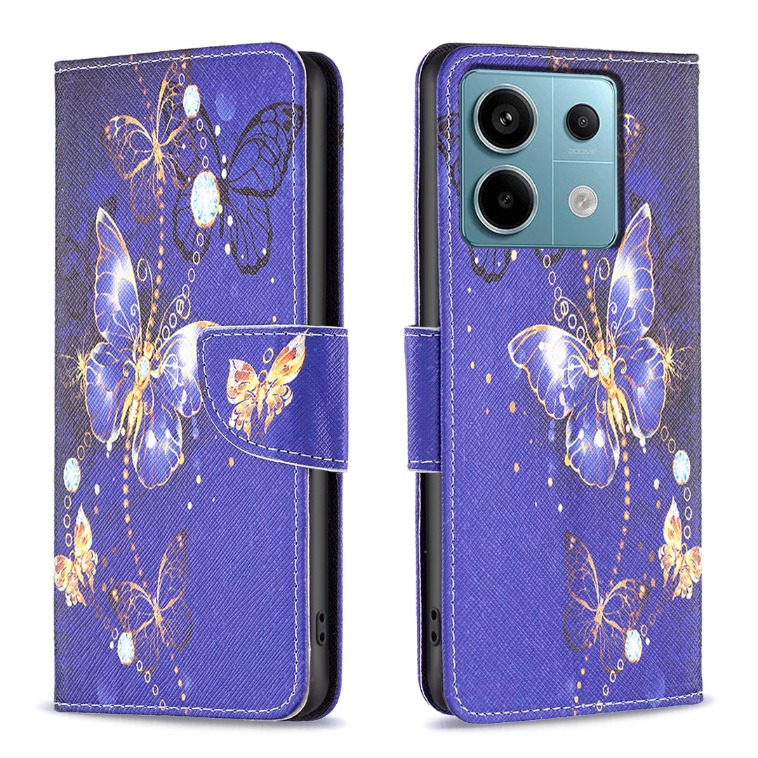 For Xiaomi Redmi Note 13 Pro 5G / Poco X6 5G Case Leather Cover with Wallet Pattern Printing - Purple Butterflies